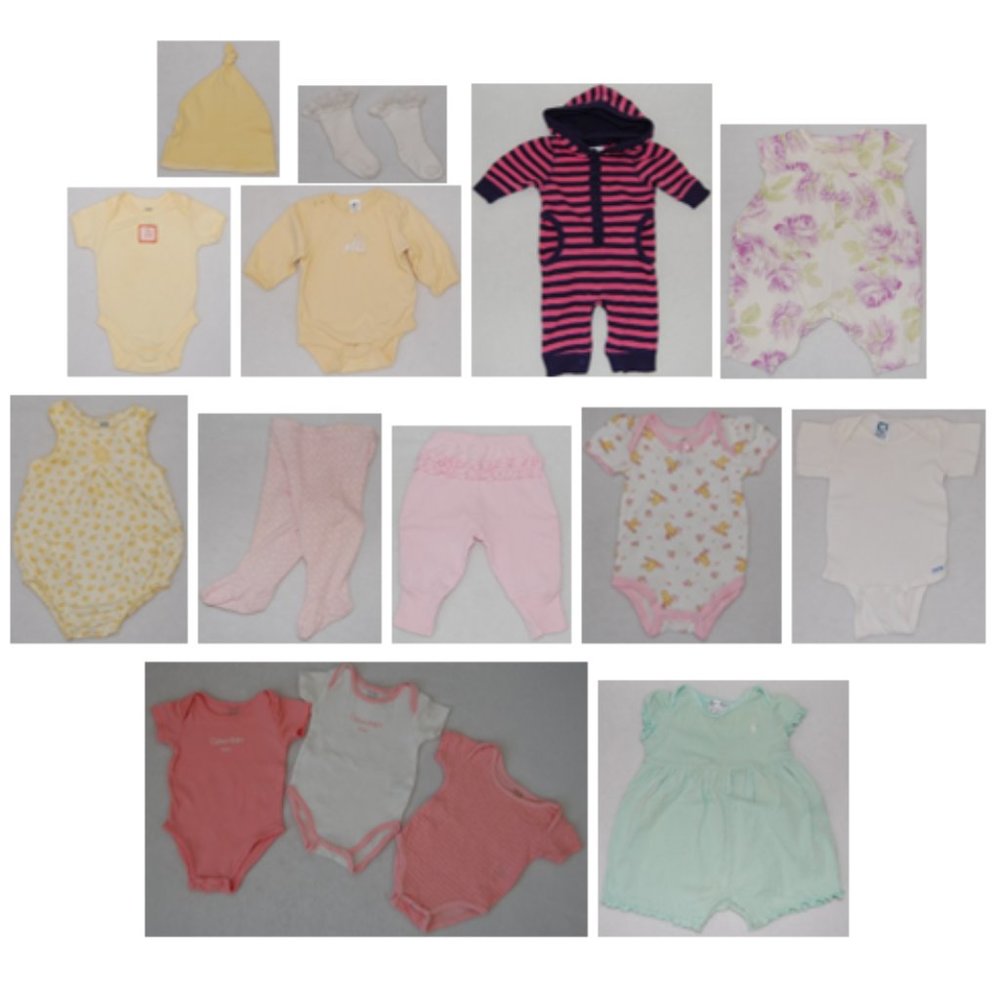 Infant Baby Girls, 0-3M, Clothing Bundle, Many Brands, 100% Cotton